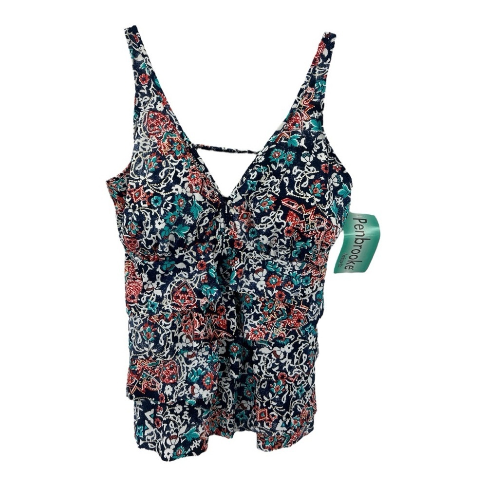 NWT’S PENBROOKE Women's Floral Ruffle Tankini Multicolor bathing suit top 18W